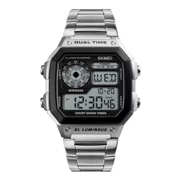 Reloj Skmei Impermeable Luminoso Para Hombre Color De La Correa Plateado