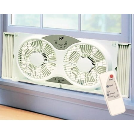 Remote Control Standing Fan - Twin 9” Reversible Window Fan with Full Function Remote Control