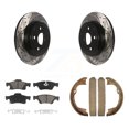 thumbnail image 1 of Transit Auto Rear Disc Drilled & Slotted Rotors Ceramic Pads and Parking Brake Shoes Kit for Car Dodge Durango Jeep Grand Cherokee with Solid KDC-101479, 1 of 11