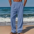thumbnail image 3 of Havenx Mens Lounge Linen Pants Drawstring Elastic Waist Trousers with Pockets Pleated Trouser Straight Leg Lightweight Casual Breathable Summer Dress,Royal Blue 3XL, 3 of 5