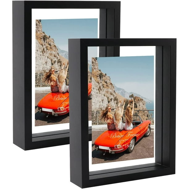 5x7 Floating Picture frames Black, 2 Pack Rotating Photo Frame