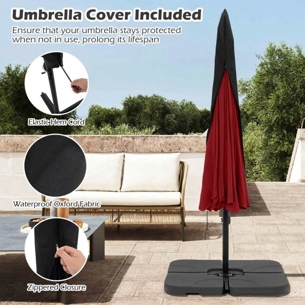 Spaco 10 Feet Patio Cantilever Umbrella, Outdoor Shade with Cover Tilt Adjustment and Ruffled Edge, Wine Red