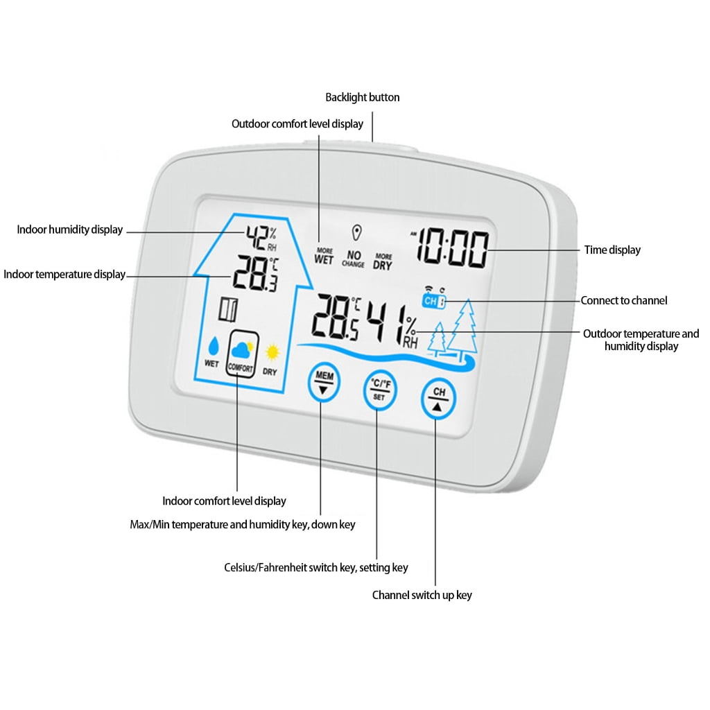 Indoor OutdoorW1re1essTemperature Humidity Sensors Color Display Weather Station