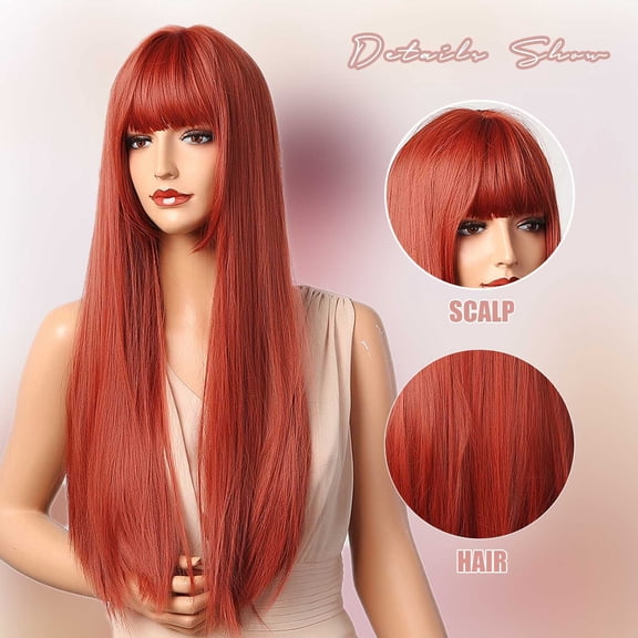 SUCS Women'S Fashion High Temperature Resistant Silk Synthetic Bangs Long Hair Wig