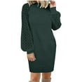 thumbnail image 2 of Mikilon Femmes Pull Manches Longues Automne Solide Décontracté 0-Cou Sweat-Shirt Robe, 2 of 5