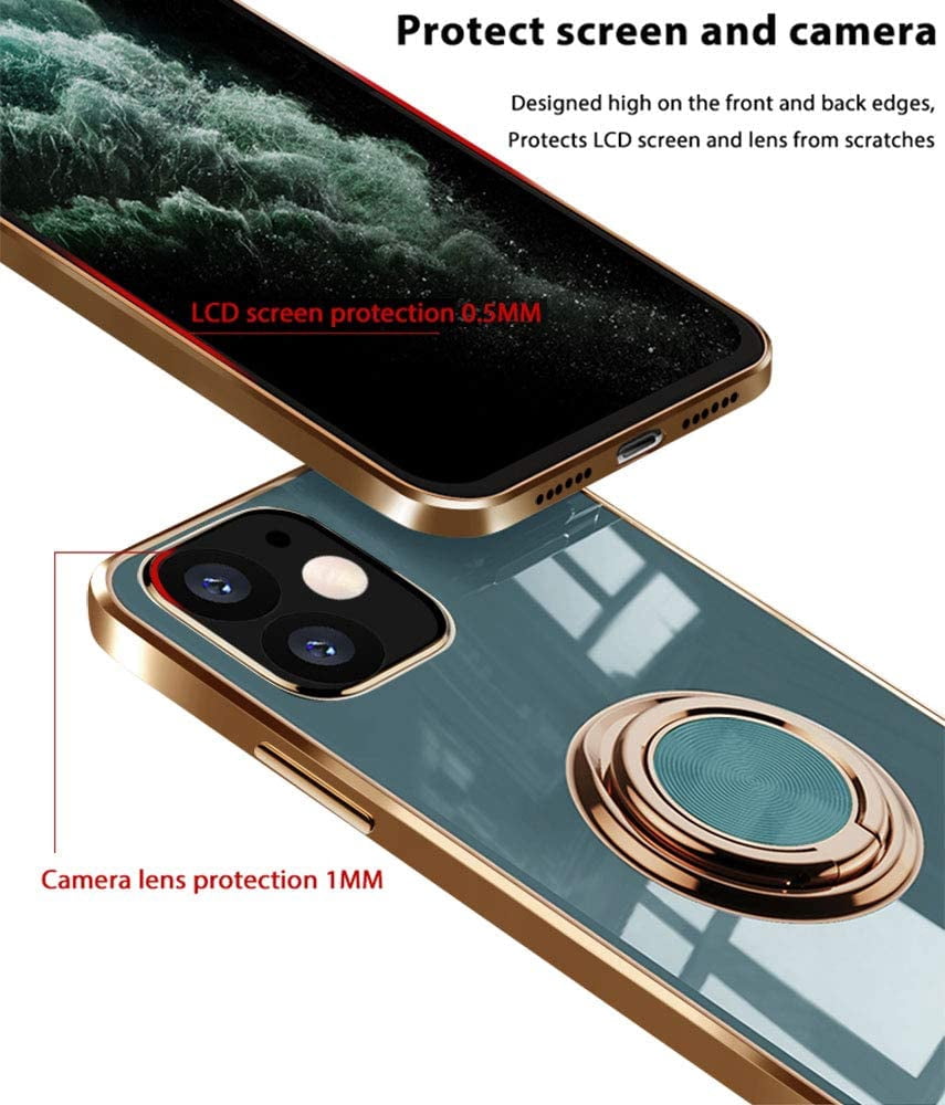 Surlong Compatible with iPhone 12 Mini Case 5.4 Inch 360°Degree Rotation Ring Holder Kickstand Support Car Mount Shockproof Soft TPU Cover Cases Designed
