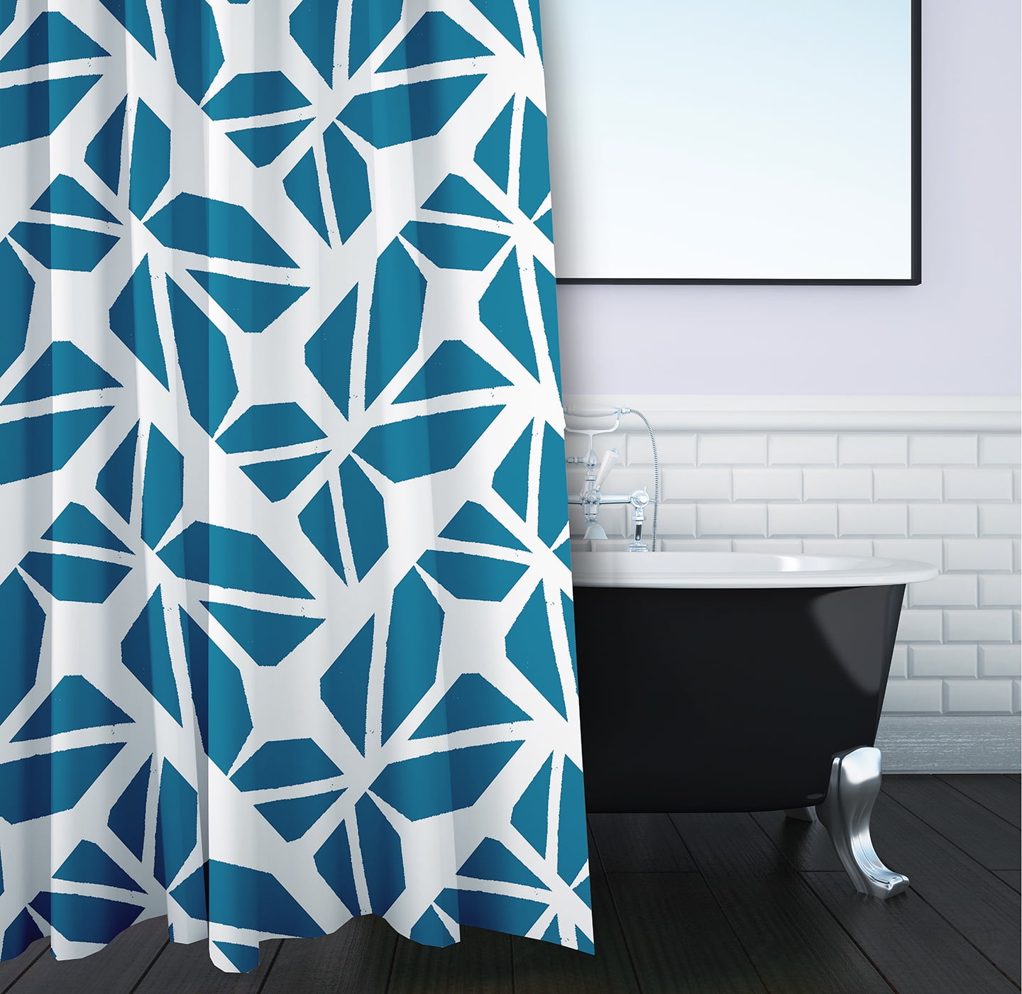 Simply Daisy 70" W x 73" L Kaleidoscope Graffiti Polyester Shower Curtain, Unreal Teal [1 Ct]