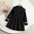 thumbnail image 7 of Fesfesfes Kids Girls Cute Collar A-Line Dress Long Sleeve Solid Color Pleated Bodice Princess Party Outfit for Autumn Winter Ages 1-8 Years, 7 of 7