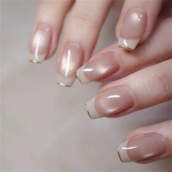 ROZYARD Press on Nail Square Fake Nail with Metallic Design Cats Eye Stick On Nail