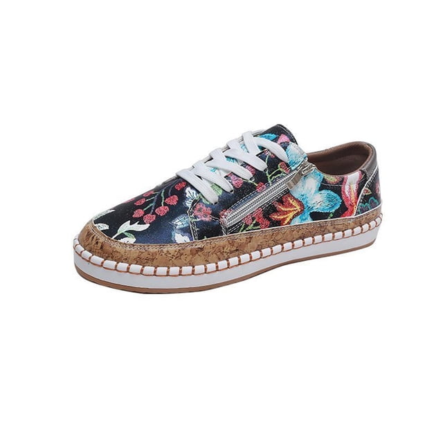 Chaussures d'Été pour Femmes à Lacets avec Fermeture Éclair, Design Coloré Imprimé, Espadrilles Décontractées à Plateforme