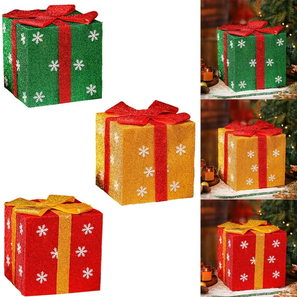 Navidad decoraciones caja regalos base árbol decoración caja regalo, caja de regalo metalica, estante de madera, diseño 2 niveles, fácil de transportar, para sala de estar, alta demanda, decoración