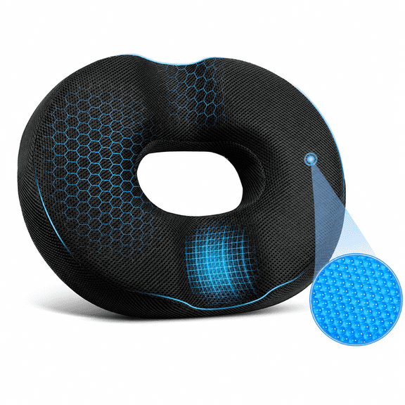 Qutool Donut Pillow for Tailbone Pain Support, Hemorrhoid Cushion, Orthopedic Memory Foam Seat Cushion, Black