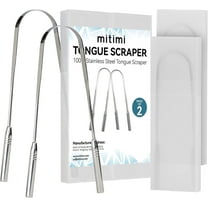 Mitimi Tongue Scraper with Case - 2 Pack, Fights Bad Breath, 100% Stainless Steel