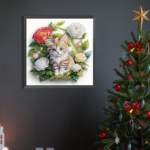 DIY parcial especial en forma de taladro diamante pintura simple flor gato 40x40cm