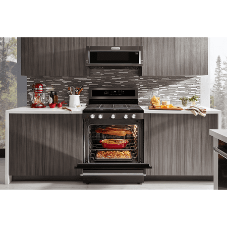 KitchenAid - 5.8 Cu. Ft. Self-Cleaning Freestanding Gas True Convection Range with Even-Heat - Black stainless steel