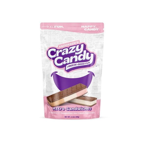 Andersen's Crazy Candy Astro Sandwiches 12-count case of 2.4oz bags; freeze-dried ice cream sandwiches