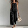 thumbnail image 2 of Linen-Blend Sleeveless Tank Top & Wide Leg Pants Two Piece Set for Women, Square Neck Loose Fit Palazzo Lounge Outfit - Solid Color Summer Casual Co-ord Black L, 2 of 5