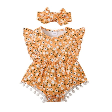 

Outfit for 1 Year Old Girl Short Jumpsuit Toddler Kids Girls Fly Sleeves Floral Lace Romper Jumpsuit Hairband Set Cloths Girl Rompers 5t