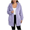 thumbnail image 3 of SROBPTY Womens Jackets, Fleece Jackets for Women, Women's Casual Solid Winter Coats Long Sleeve Hooded Fleece Jacket Outerwear with Pockets Purple,XXL, 3 of 5
