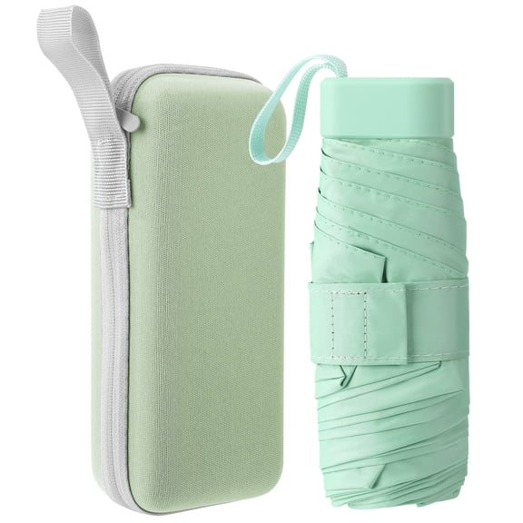 Bocaoying Mini Folding Umbrella with Case, Lightweight Portable Umbrella, Light Compact Rain Umbrella for Travel Outdoor Daily Use, Small Sun & Rain Pocket Umbrella for Girls and Women (Green)