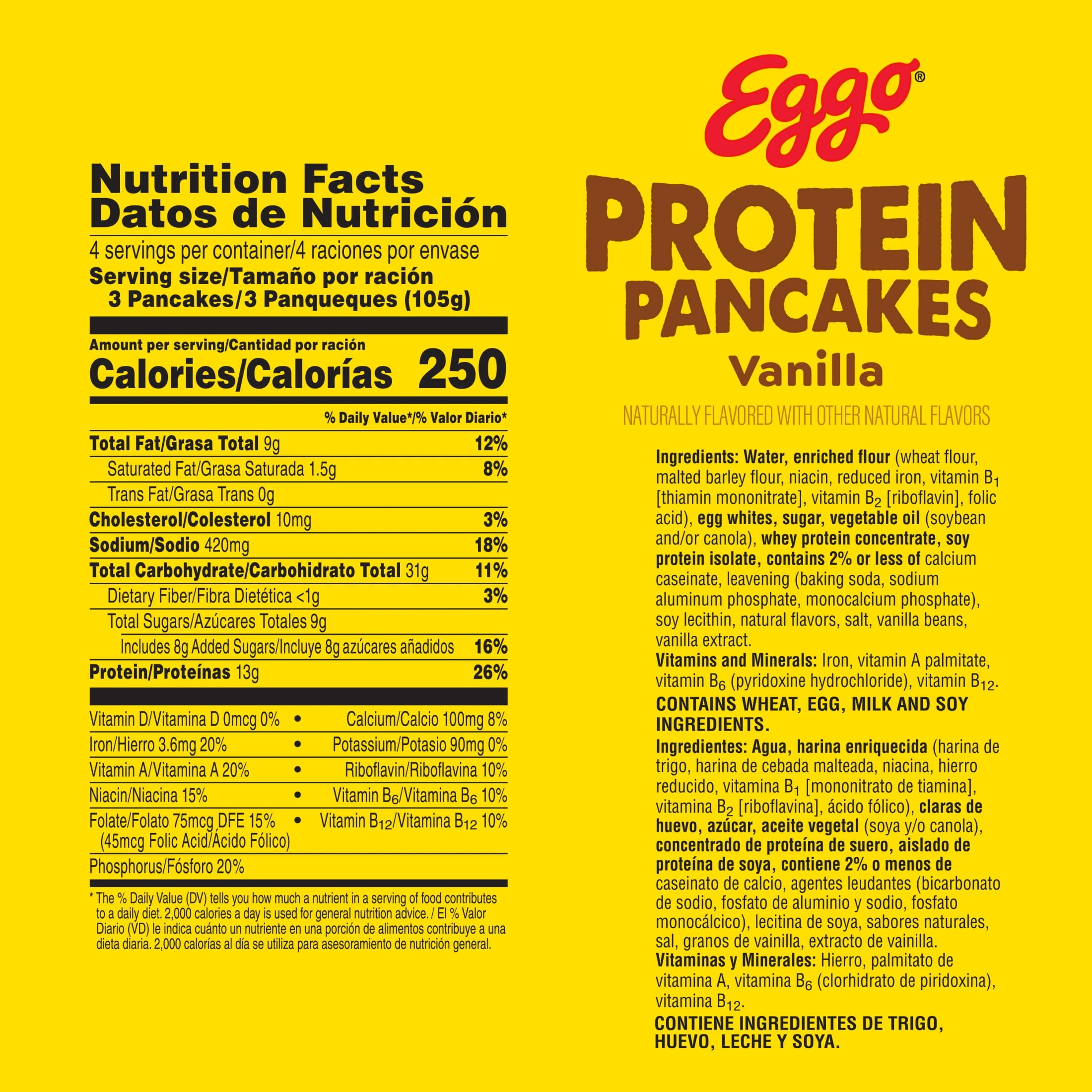Eggo Protein Vanilla Pancakes, Breakfast Food, 14.8 oz, 12 Count (Frozen)