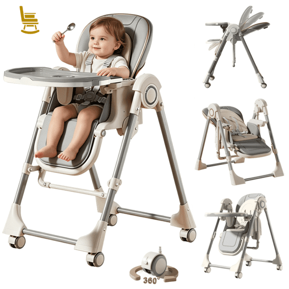 EaseBaby 2-in-1 Baby High Chair,Toddler Eating Chair & Swing Combo,Portable Feeding Chair with Adjustable Dining Tray for Infant,Unisex,Gray