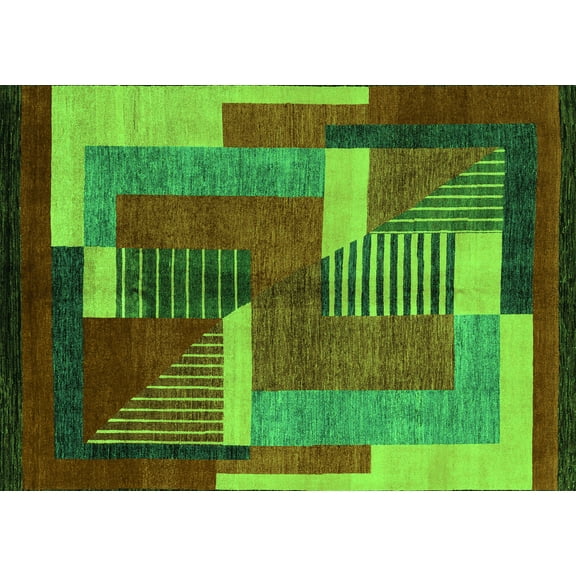 Ahgly Company Indoor Rectangle Oriental Green Modern Area Rugs, 2' x 3'