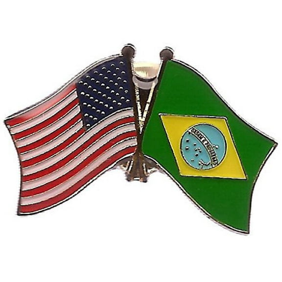 PACK of 50 Brazil & US Crossed Double Flag Lapel Pins, Brazilian & American Friendship Pin Badge