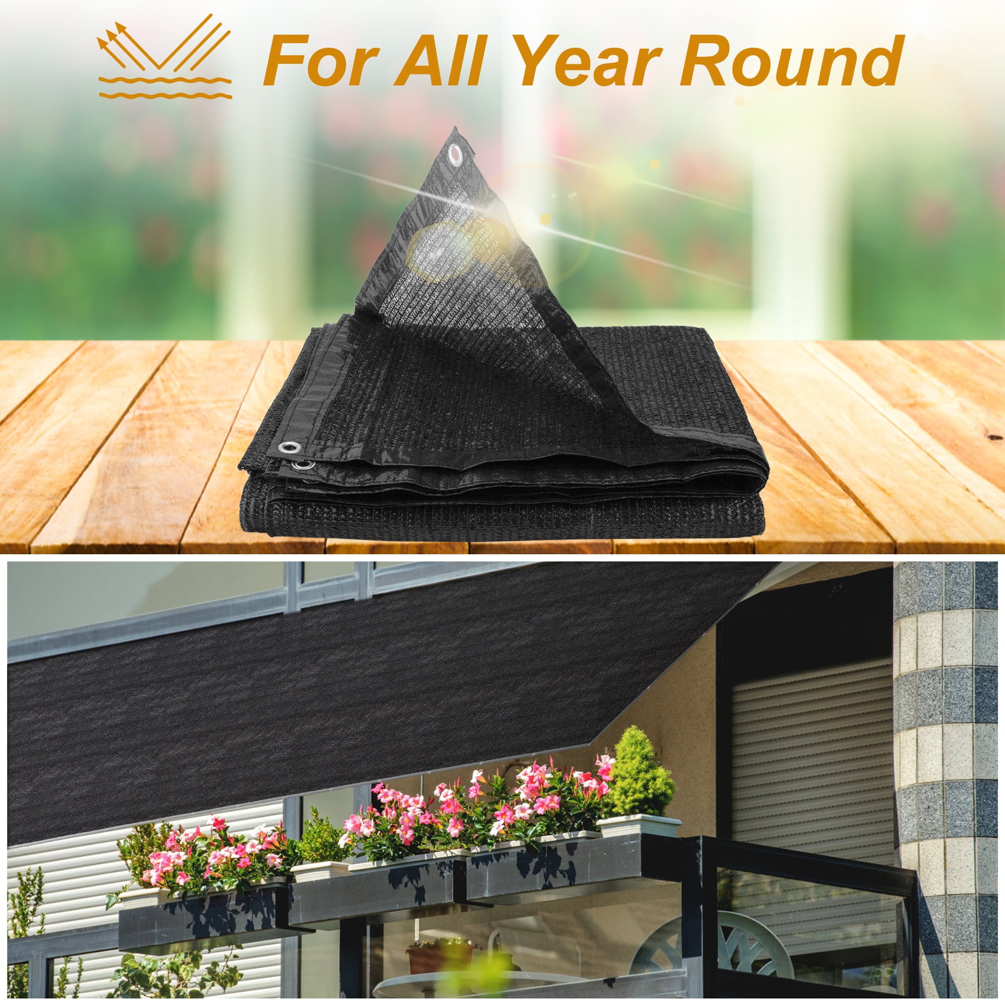 Keylever 2 Pcs 60% Sunblock Shade Cloth With Grommets, Garden Patio Plants Outdoor Shade Cover 6' x 20', Black