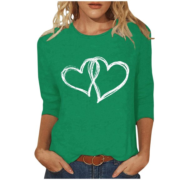 KIHOUT Women's Romantic Intertwined Heart 3/4 Sleeve Top - Black, Perfect for Valentine’s Dates & Daily Outfits (S-5XL)