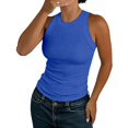 thumbnail image 2 of Women's Ribbed Sleeveless Tank Top, Racerback Thick Strap Casual Camisole, Solid Color Basic Cami for Women, Summer Layering Tops, Everyday Basic Casual Tops for Women Blue M, 2 of 5