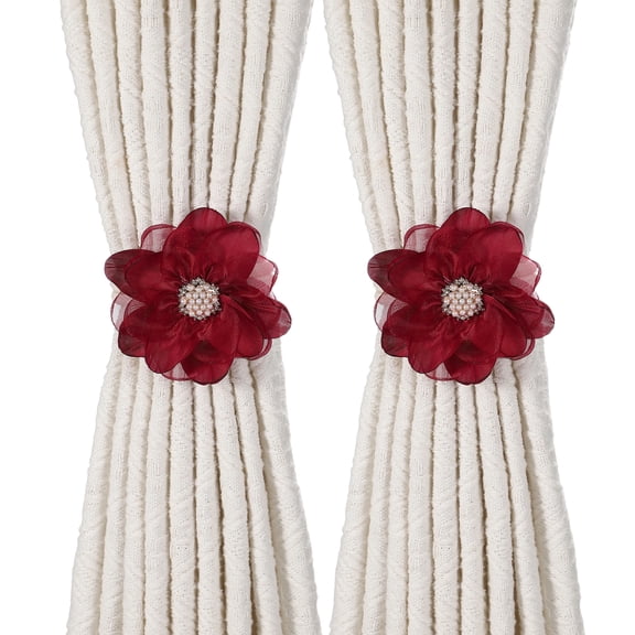 Uxcell 2 Pack Rope Curtain Tiebacks, Flower Curtain Tiebacks Drape Holder Elegant Decorative Tie Backs for Sheer/Light Weight Drapes Home Bedroom Window Decor, Burgundy