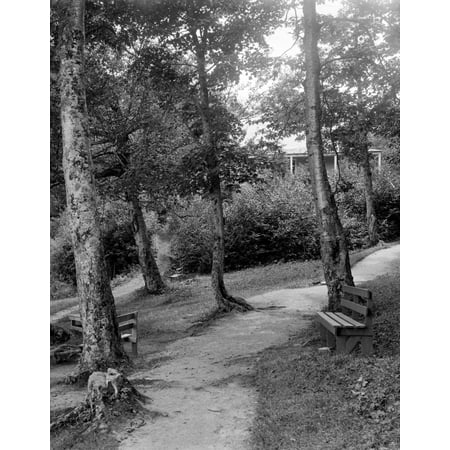 New Hampshire C1900 Na Bench Along Echo Lake In New Hampshire Photograph C1900 Rolled Canvas Art - (18 x 24)