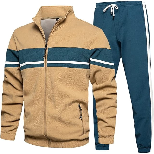 Ensemble de Survêtement pour Hommes, Veste de Jogging Décontractée à Fermeture Éclair Complète avec Poches