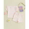 thumbnail image 4 of Suealasg Kids Baby Girl Summer Outfits Clothes 6M 1T 2T 3T 4T Short Sleeve Strip Print T-Shirt and Shorts 2Pcs Causal Clothing for Toddler Girl, 4 of 9