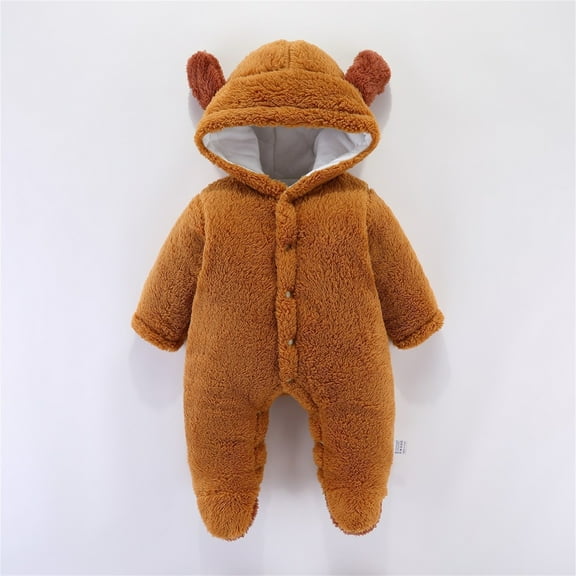 Baby Snowsuit Jumpsuit Bear Ear Baby Romper Warm Outfits Baby Girl Girl Clothes 9-12 Months