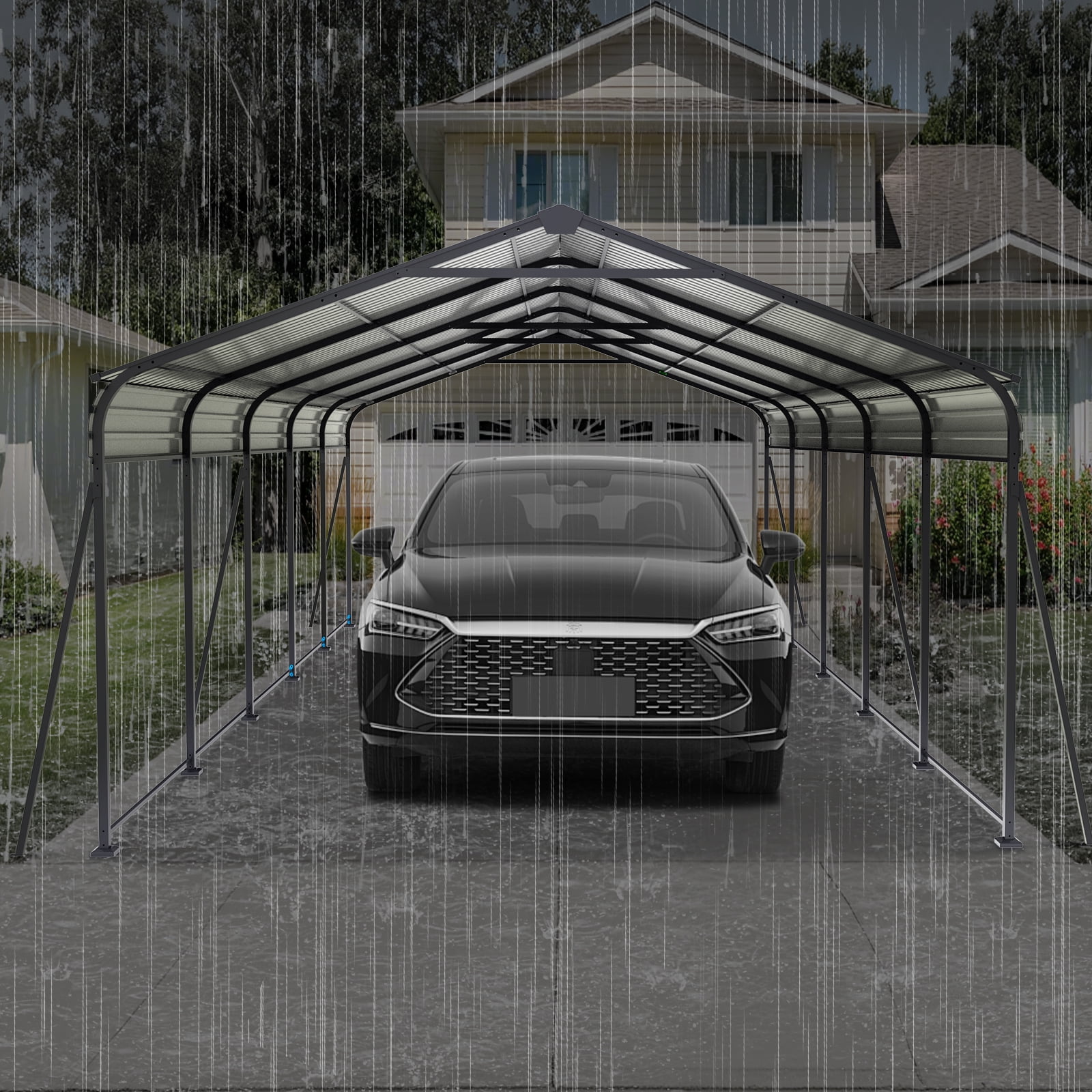 Metal Carport 13 ×26.5 FT Heavy Duty with Galvanized Steel Roof, Metal Garage Canopy with Galvanized Steel Roof & Frame, Car Tent Outdoor Storage Shed for Car, Boats and Truck, Gray
