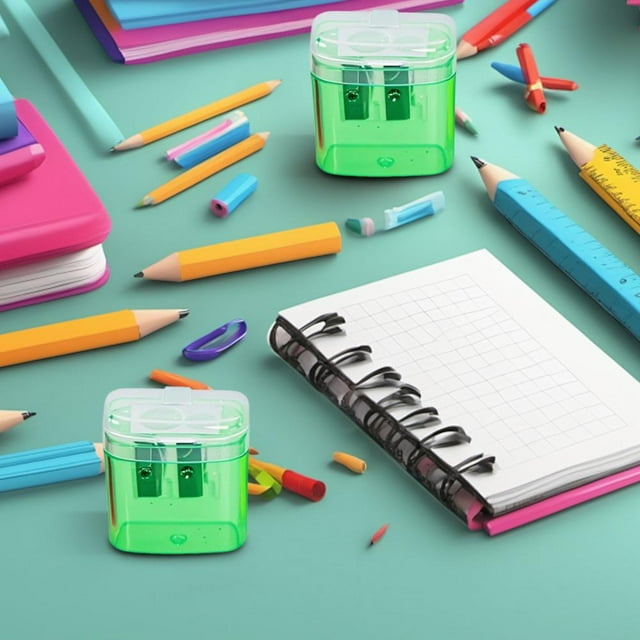 Feltree Transparent Dual Hole Pencil Sharpener with Clear Container & Cover for School Office Art Supplies, 2-Pack Bulk Set