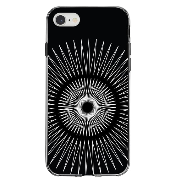 DistinctInk Clear Shockproof Hybrid Case for iPhone 7 8 SE (2020 Model) 4.7" Screen TPU Bumper Acrylic Back Tempered Glass Screen Protector - Black White Star Bursts