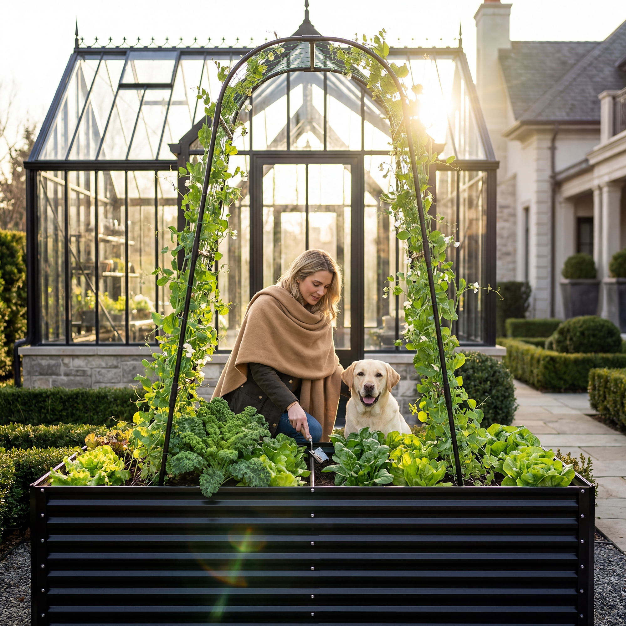 Uforic 6x3x2ft Galvanized Raised Garden Bed with Tall Arch Trellis, Outdoor Planter Box for Vegetables Flowers Black