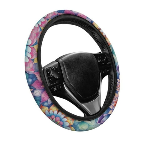 Yuyamidu Boho Flower Blossom Steering Wheel Cover Short Plush Car Steering Wheel Protector for Auto Sedan Anti Slip Vehicle Accessoties Decorative Cover