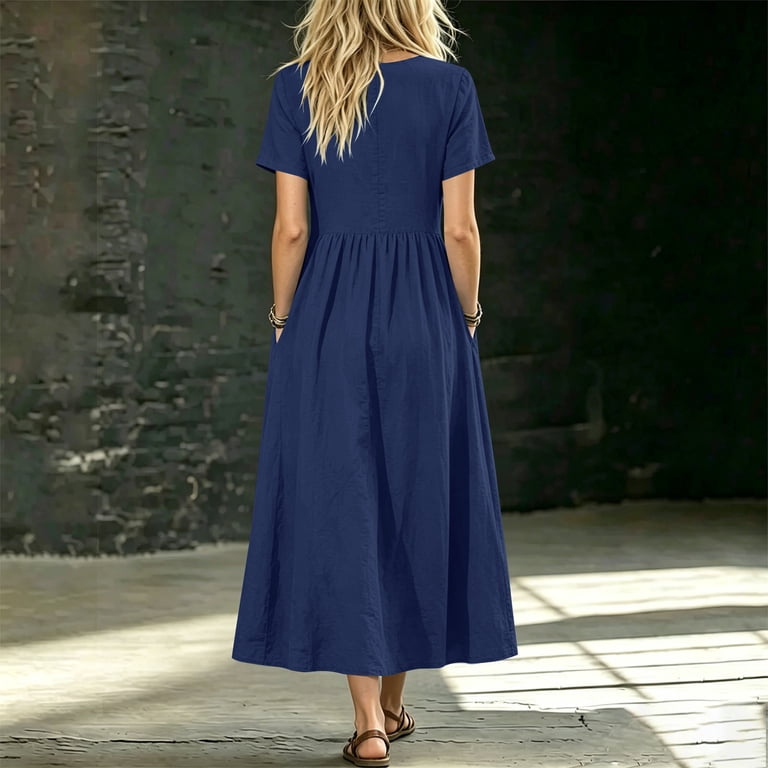 modest flare dress BLUE FLARE DRESS