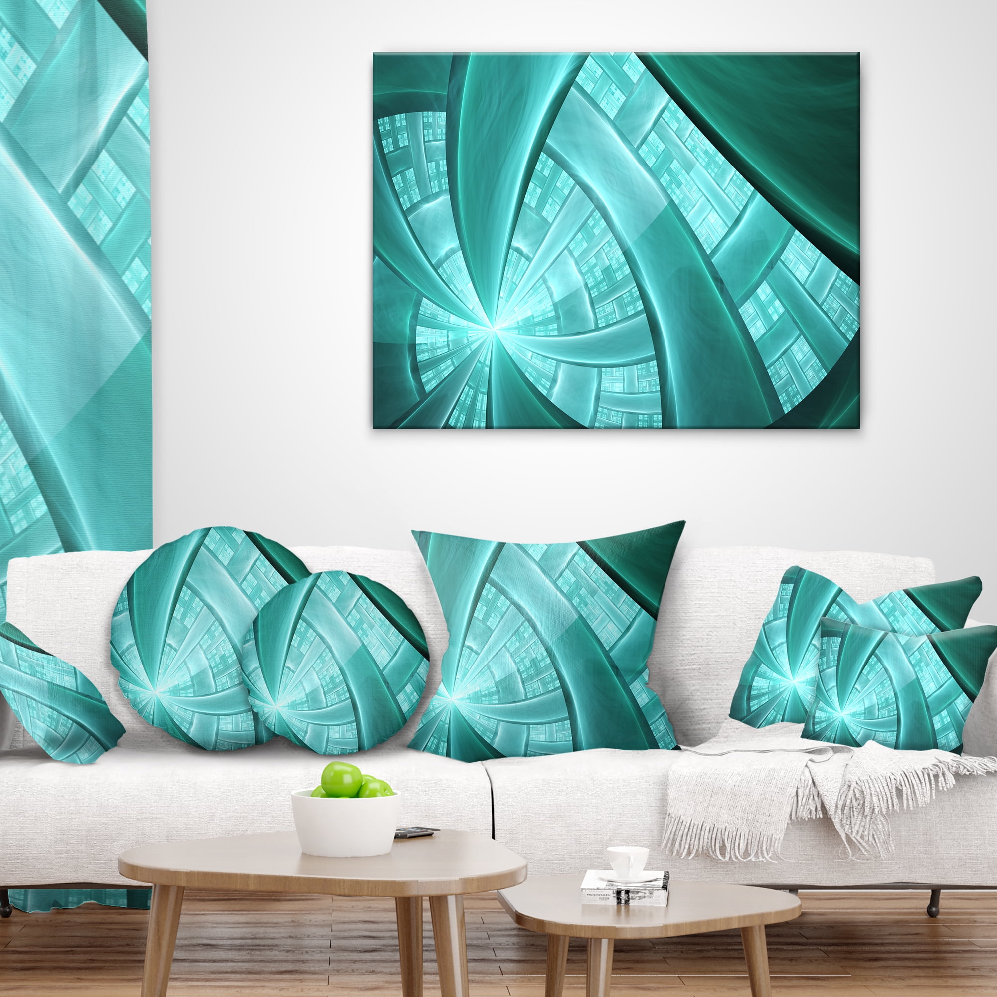 Designart Blue Fractal Stained Glass - Abstract Throw Pillow - 18x18