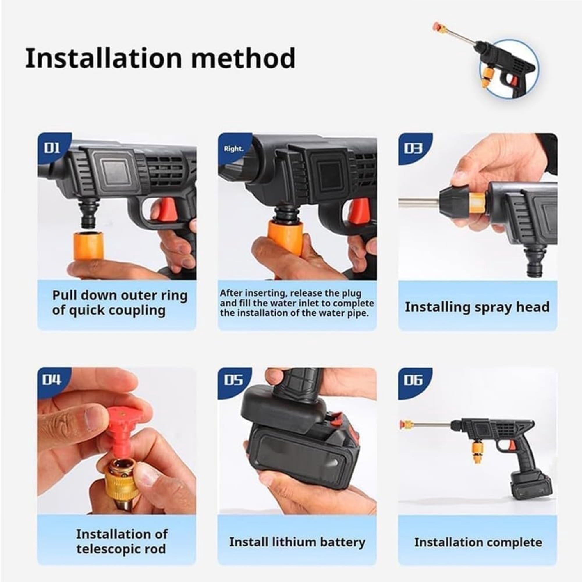 Portable Pressure Washer Hand Held, Power Washer with 16ft Detachable Hose for Car, Garden, 6-in-1 Nozzle 21V Portable Cordless Pressure Washer with Battery (5 Cells 2 Battery 1 Charger)