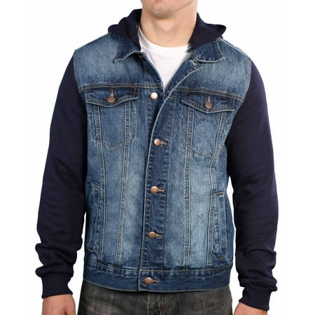 RUDE - RUDE Men's Denim Fleece Hooded Jacket - Walmart.com