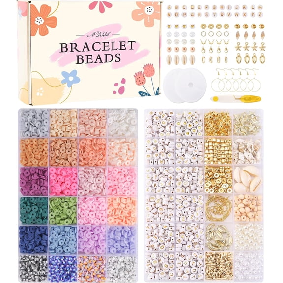 7200 Pcs Clay Beads Friendship Bracelet Making Kit, 24 Colors 6mm Polymer Heishi Beads, Pastel