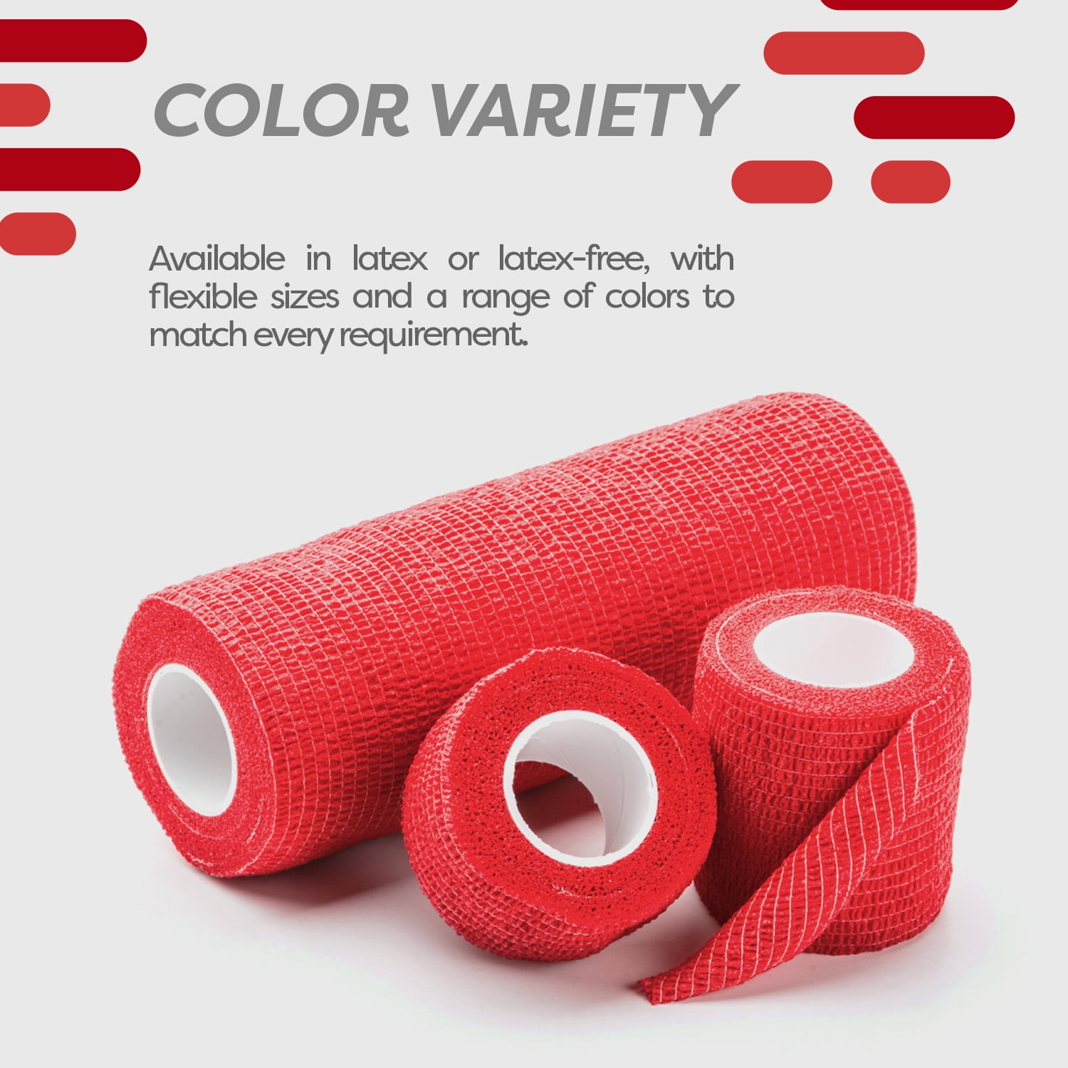 Dynarex Sensi-Wrap Self-Adhesive Bandages, 12-Pack, 6" x 5 yards, Red, Latex, Colored Elastic Cohesive Athletic Tape, Tattoo Grip & Vet Wrap