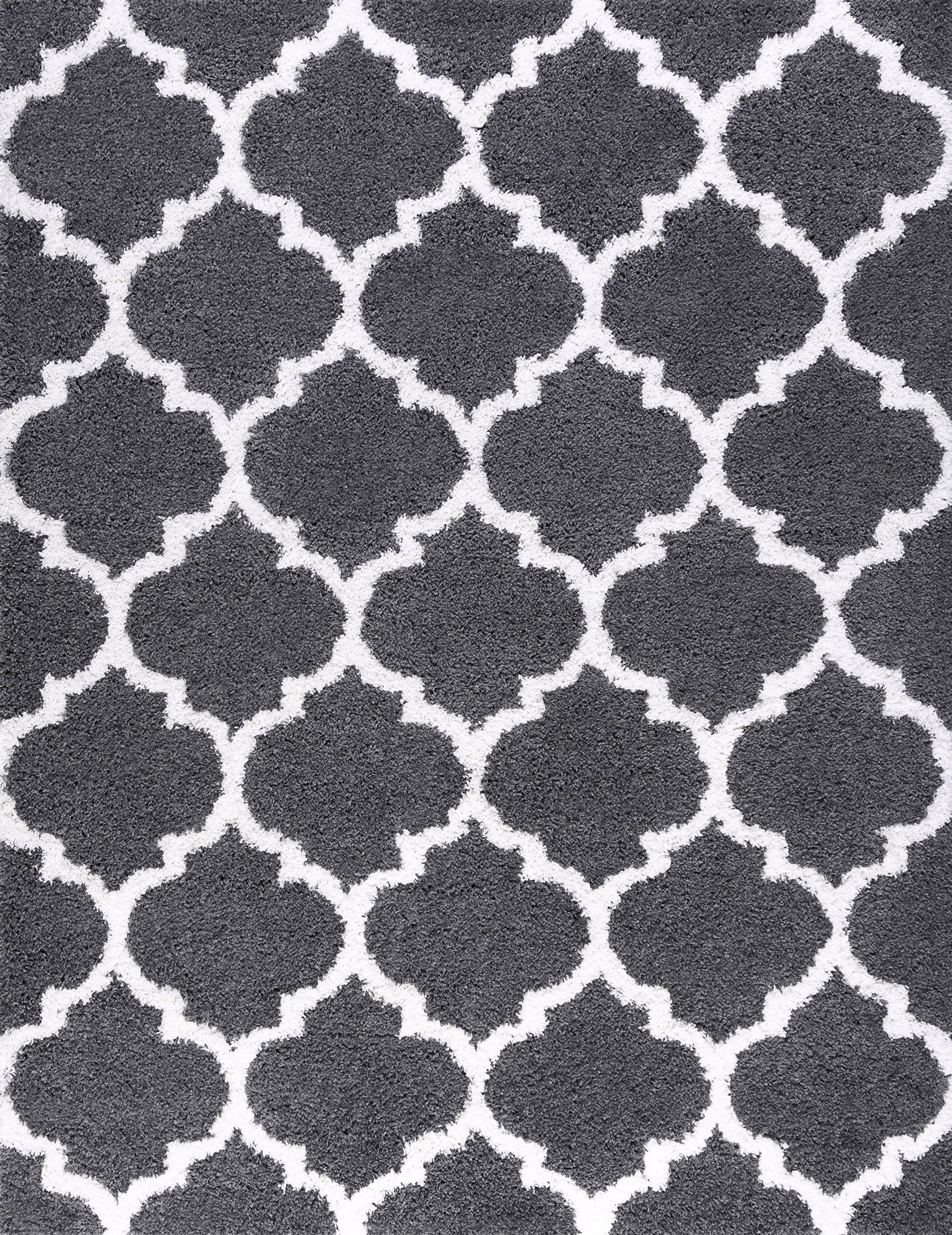 Jersey Shag Transitional Geometric Gray and White Polypropylene Indoor Area Rug, 9'x12' Rectangle