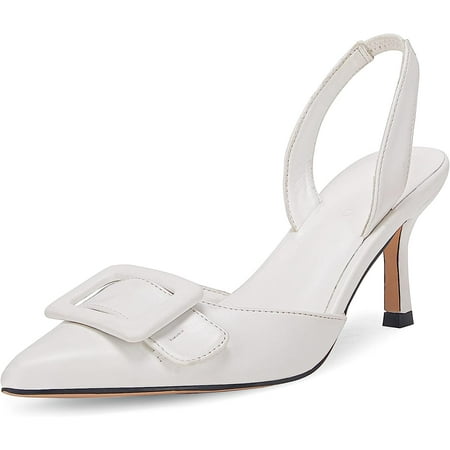 

Women s Pointed Toe Slingback Pumps Square Buckle Heeled Sandals Stiletto Heels Slip On Party Dress Shoes