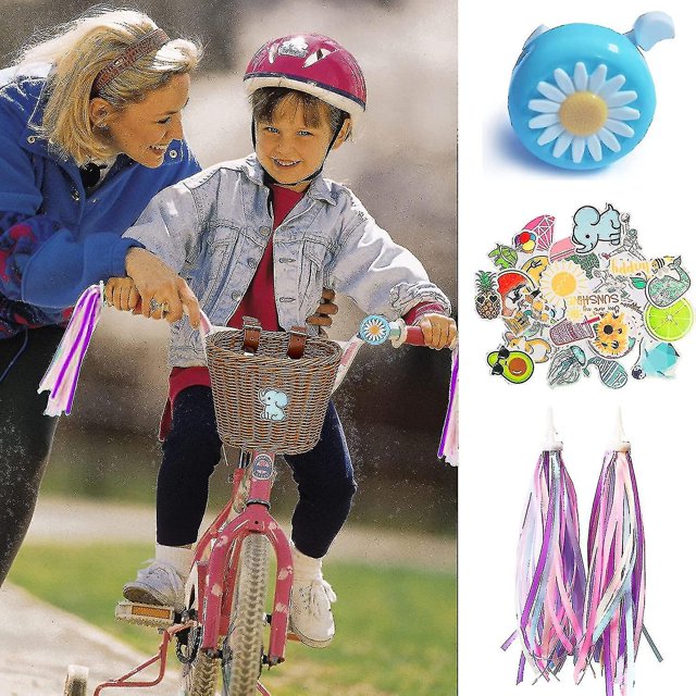 Cesta de bicicleta para niños Accesorios de bicicleta delantera Cesta de bicicleta de mimbre tejida con serpentinas para manillar